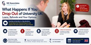 What Happens If You Drop Out of University UK guide featuring student finance loans, refunds, academic record impact, options after leaving university, and available student support for UK students.